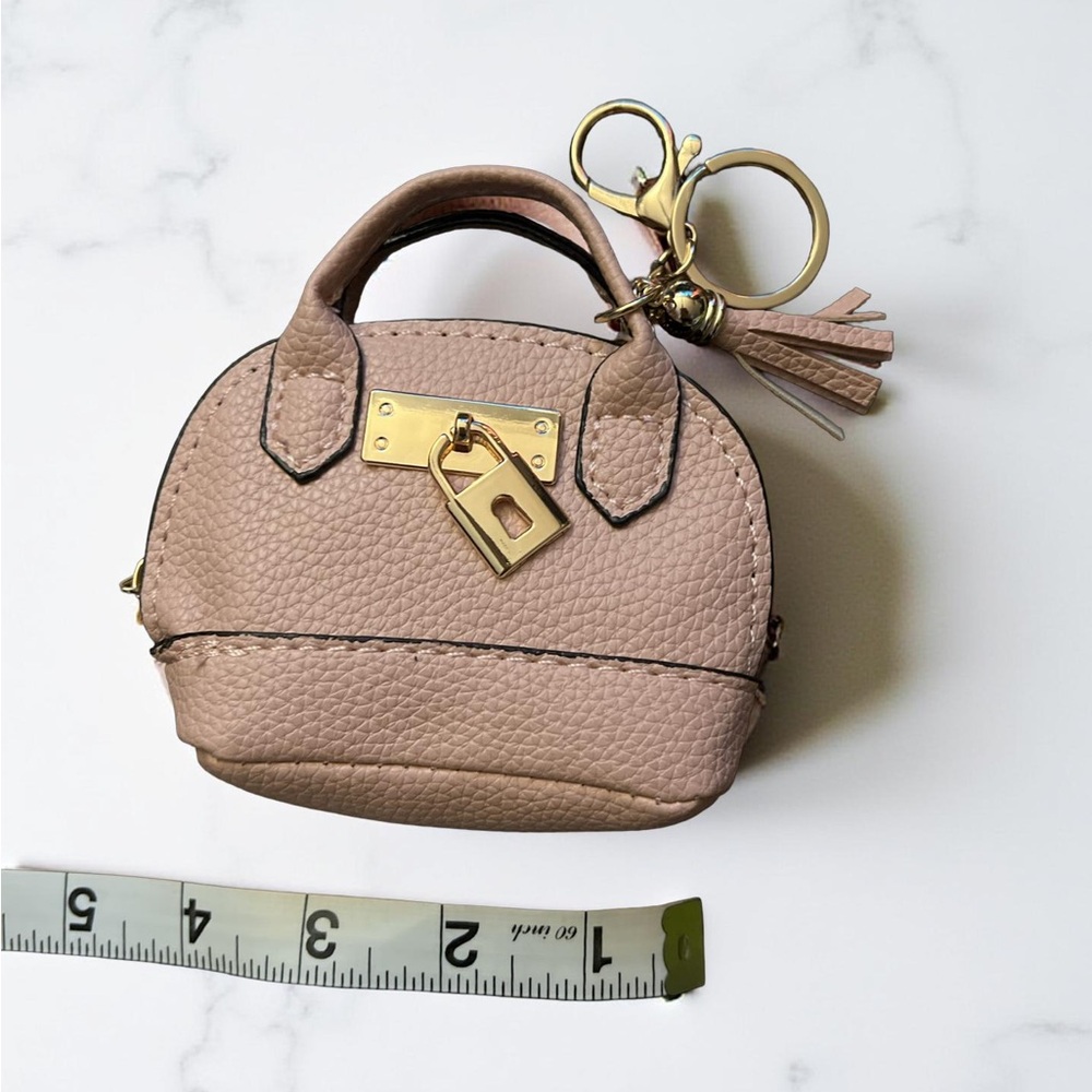 Elegant Tan Mini Bag with Patterned Strap - Picture 2 of 5